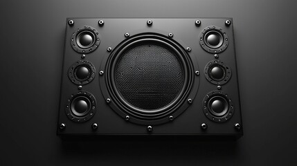 Fototapeta premium High-Resolution Black Speaker with Multiple Drivers and Mesh Grill on Dark Surface