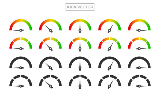 Energy efficiency score rating gauge. Red, yellow and green chart sections indicating credit risk or greed and fear level