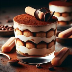 Layered tiramisu dessert with coffee-soaked ladyfingers and mascarpone cream