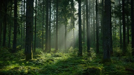 Sunbeams in a Mysterious Forest