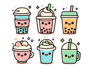 Kawaii Bubble Tea & Coffee Doodle Set