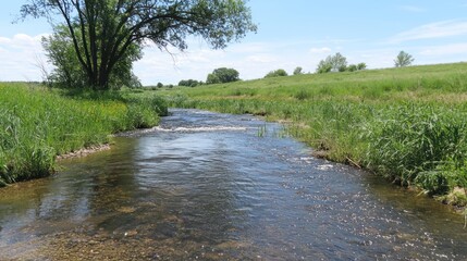 Serene Creekside Landscape: Summer Day by the River