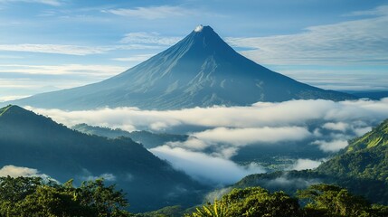 Fototapeta premium Misty Mountain Peak with Stunning View Overlooking Scenic Valley