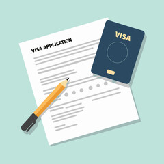 VISA application form with passport and pen, essential travel paperwork