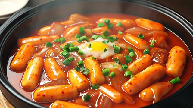 Korean spicy tteokbokki in a hot pot