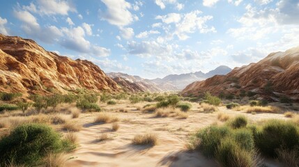 Obraz premium Vast Desert Landscape with Rocky Hills and Dramatic Cloudy Sky