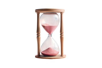  hourglass with pink sand in solid blue banner on white background