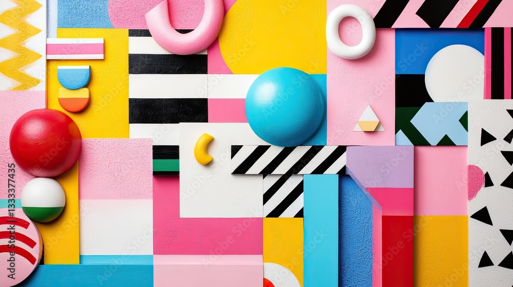 Poster colorful abstract composition with geometric shapes and patterns