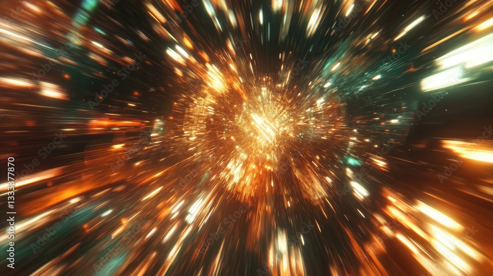 Poster dynamic light burst in abstract space with glowing highlights