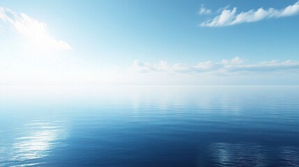 Obraz premium Serene Blue Water Background with Sunlight Reflection and Clouds