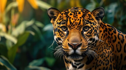 Fototapeta premium Close-Up Portrait of a Jaguar in the Jungle