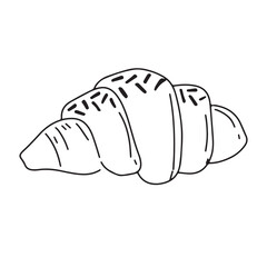 Outline croissant pastry black color. worksheet coloring book page.Illustration of a freshly baked croissant,
