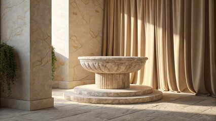 Elegant Interior with Classical Stone Fountain and Ornate Detailing: Mosaic podium background 