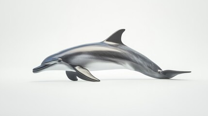 Fototapeta premium Striped Dolphin Swimming Gracefully in White