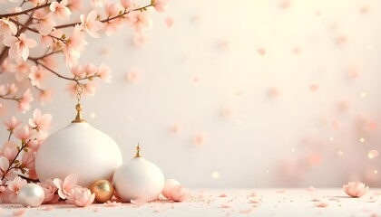 Elegant and serene Eid Mubarak background for the holy month, featuring a soft, festive design with ample copy space for messages or greetings