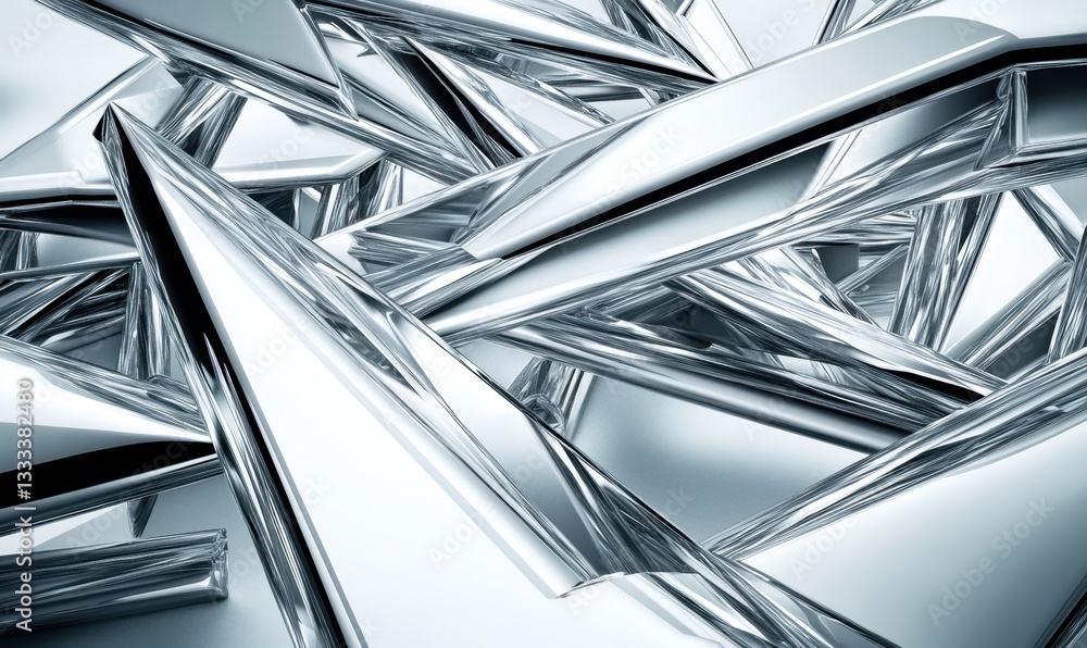 Poster abstract chrome shards, dynamic structure, light background, for design projects
