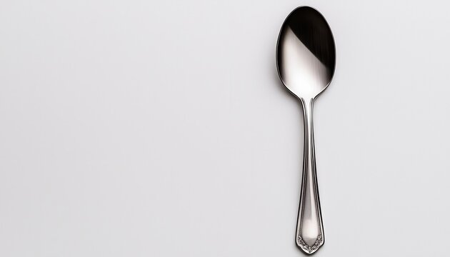 A minimalist photograph of a silver spoon resting on a clean surface.