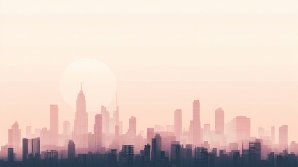 Serene Cityscape at Dawn Minimalist Skyline Silhouette