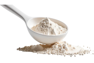 Pristine white protein powder scoop ideal for daily nutrition