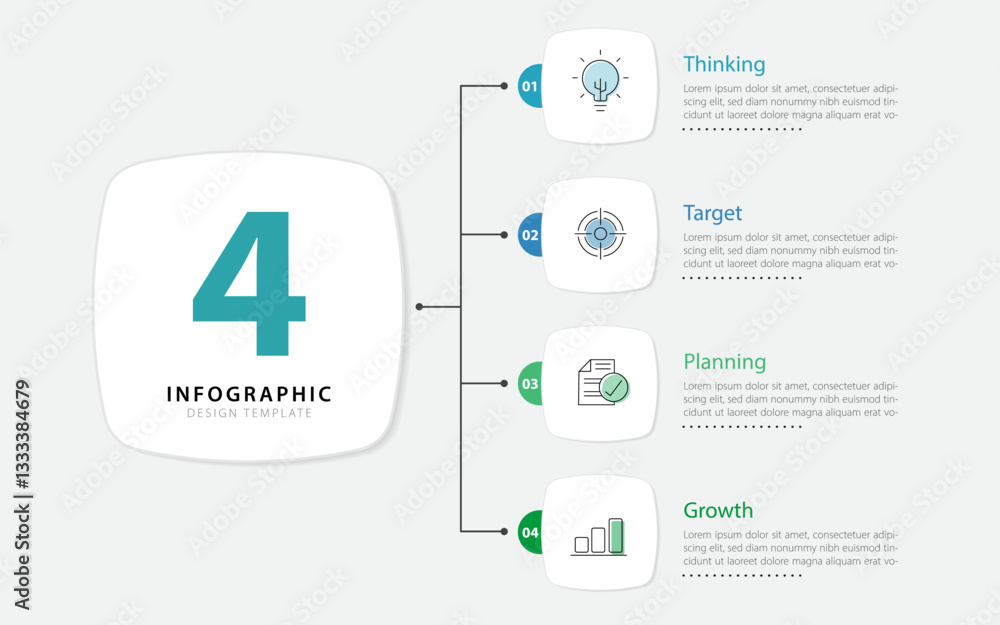 Poster timeline infographic template. 4 step timeline journey, calendar flat simple infographics design tem