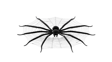 Realistic Black Spider on Intricate Web Captivating Nature Scene for Halloween or Spooky Themes
