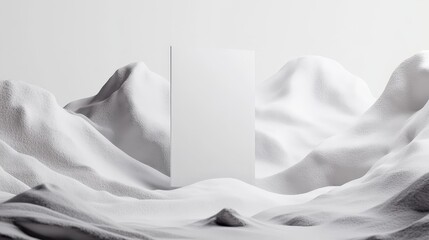 Ethereal Floating Billboard in Hazy Mountainous Landscape