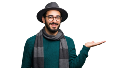 Man holding something  isolated on transparent background

