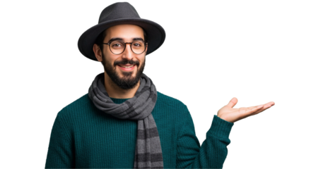 Man holding something  isolated on transparent background

