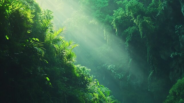 Lush Tropical Jungle in Southeast Asia Bathed in Soft August Light