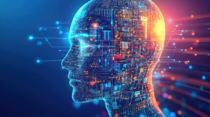 Fototapeta premium Artificial Intelligence: Digital Mind, Circuitry Head, Technological Advancement
