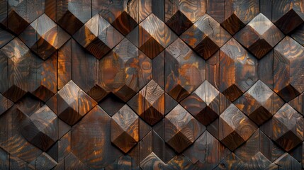 Geometric Wooden Wall Art - 3D Textured Panel with Rustic Aesthetic