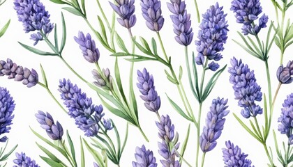 Beautiful Lavender Floral Pattern on White Background for Decor