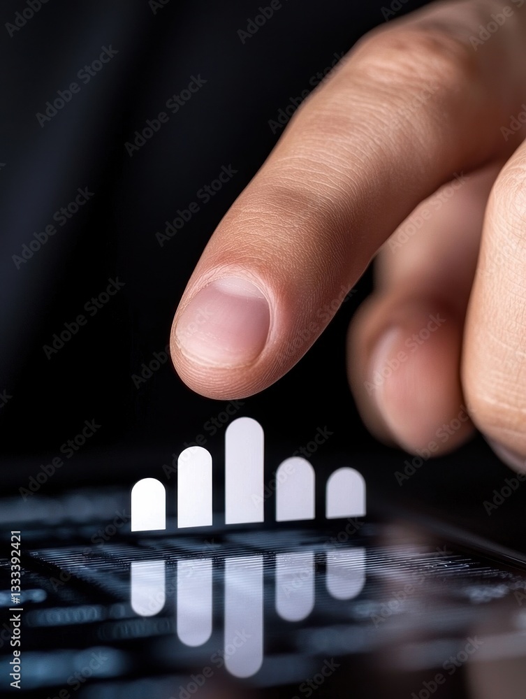 Poster close-up of a finger touching a digital graph on a touchscreen device.