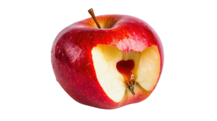 Fresh Red Apple with Heart-Shaped Core and Juicy Flesh on White Background for Healthy Eating