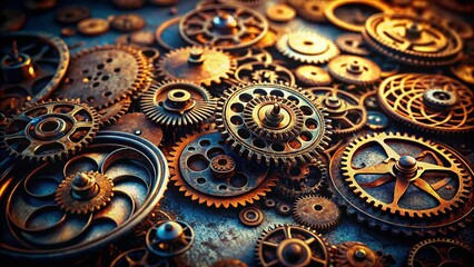 Vintage Industrial Metal Gears Dark Background Stock Photo