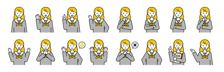 上半身のポーズセット_シンプルな女子学生