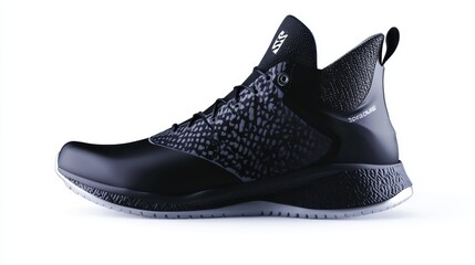 Sleek Black Athletic Shoe with Unique Texture and Modern Design