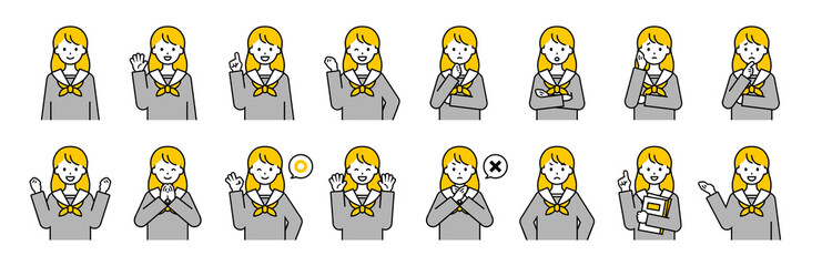 上半身のポーズセット_シンプルな女子学生