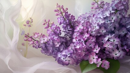 Lilac blossoms on sheer fabric