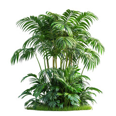 Lush green tropical plants bush, isolated on transparent background 