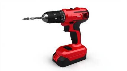 Red Cordless Drill with Spiral Bit for Home Improvement Tasks