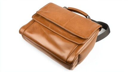 Stylish Brown Leather Messenger Bag with Flap and Handle