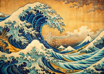 Vintage Japanese Wave Pattern Background - Oriental Style Natural Texture for Design