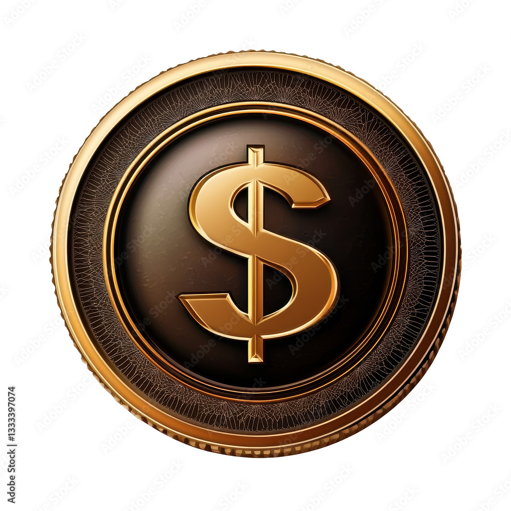 Poster dollar coin icon displayed on a clean transparent background for currency representation, dollar coi