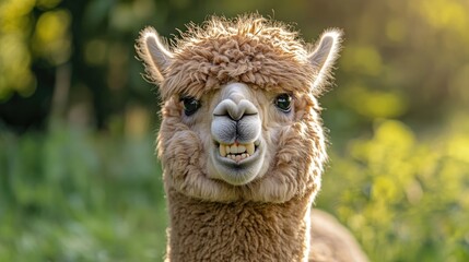 Obraz premium Smiling Alpaca in a Sunny Field