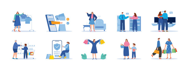 Fototapeta premium Shopping set illustrations. Flat vector illustrations concept.
