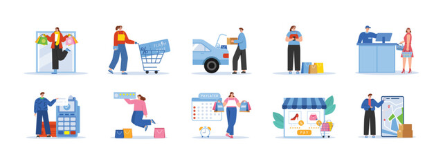Shopping set illustrations. Flat vector illustrations concept.
