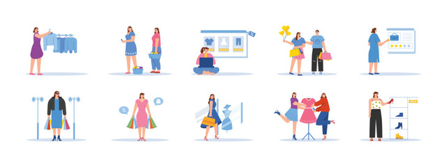Shopping set illustrations. Flat vector illustrations concept.