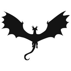 Silhouette of Flying Dragon. Vector Illustration Isolated on White Background.
