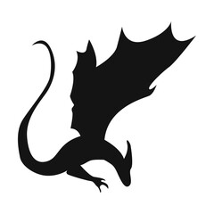 Silhouette of Flying Dragon. Vector Illustration Isolated on White Background.